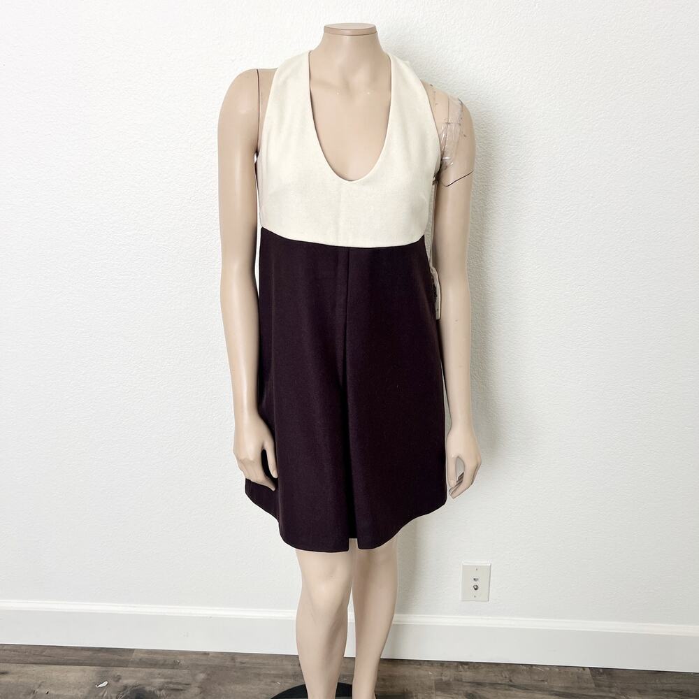 [Trovata] Purple Wool Blend V-Neck Button Back Colorblock Mini Dress Sz Large L